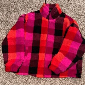 Target Women's Plaid Teddy Jacket in Red and Pink